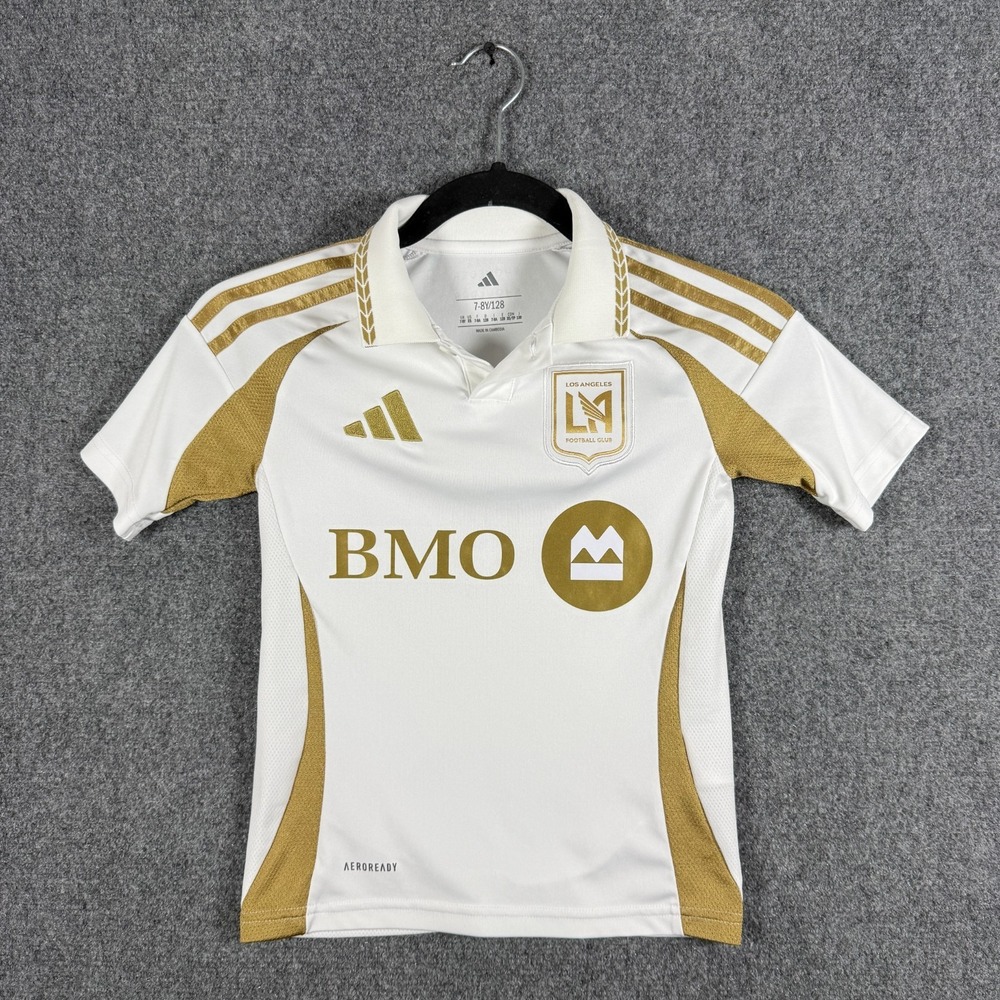 LAFC Adidas 2025/2026 Authentic Away Soccer Jersey Shirt White Gold Kids 7-8 XS